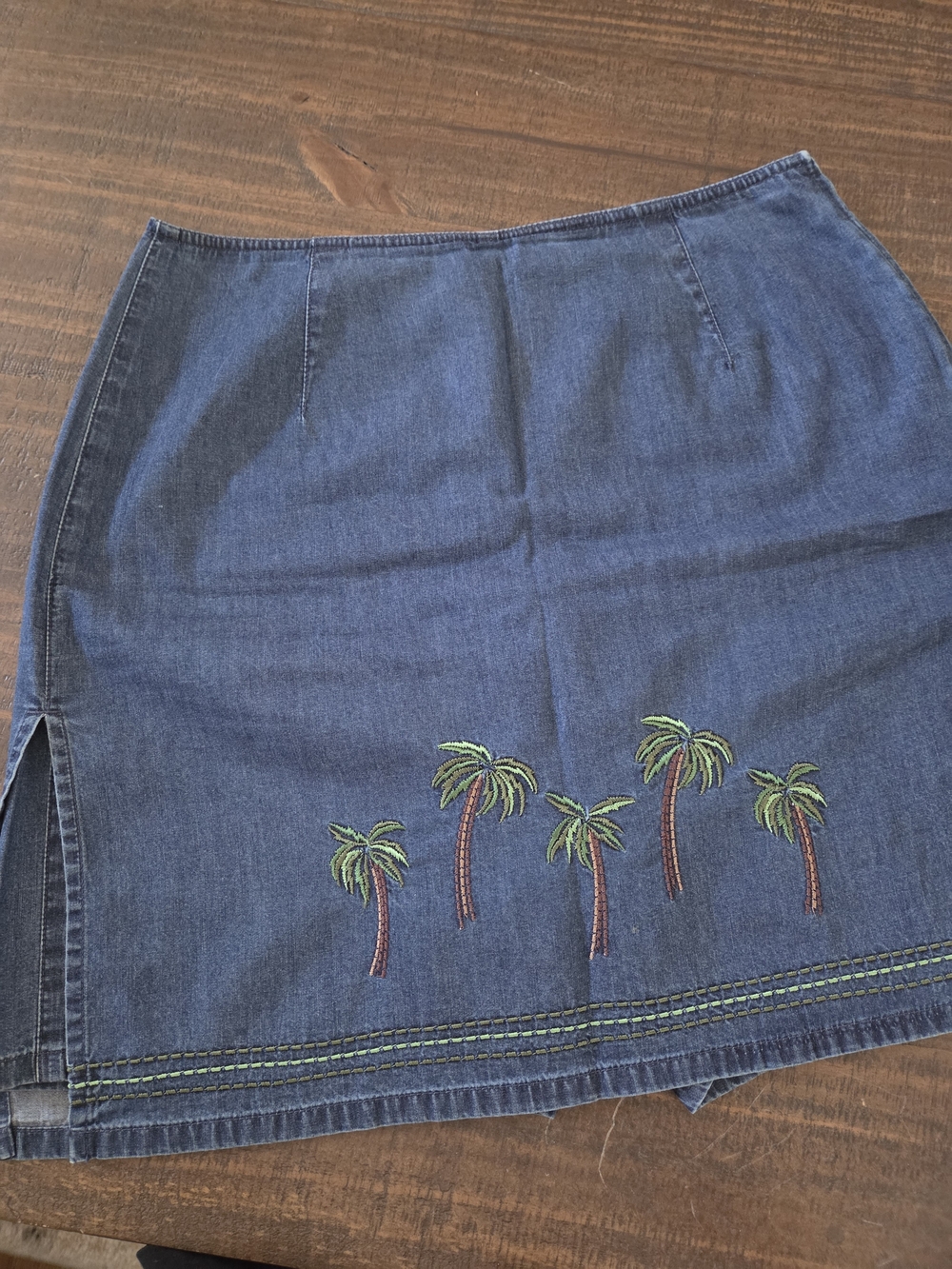 Liz Claiborne Blue Denim Mini Skort with Palm Embroidery